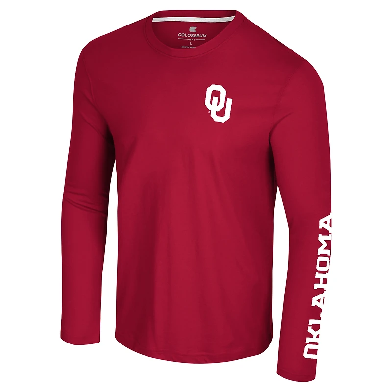T-shirt à manches longues avec logo Colosseum Crimson Oklahoma Sooners Lockup 3-Hit Active Blend pour hommes