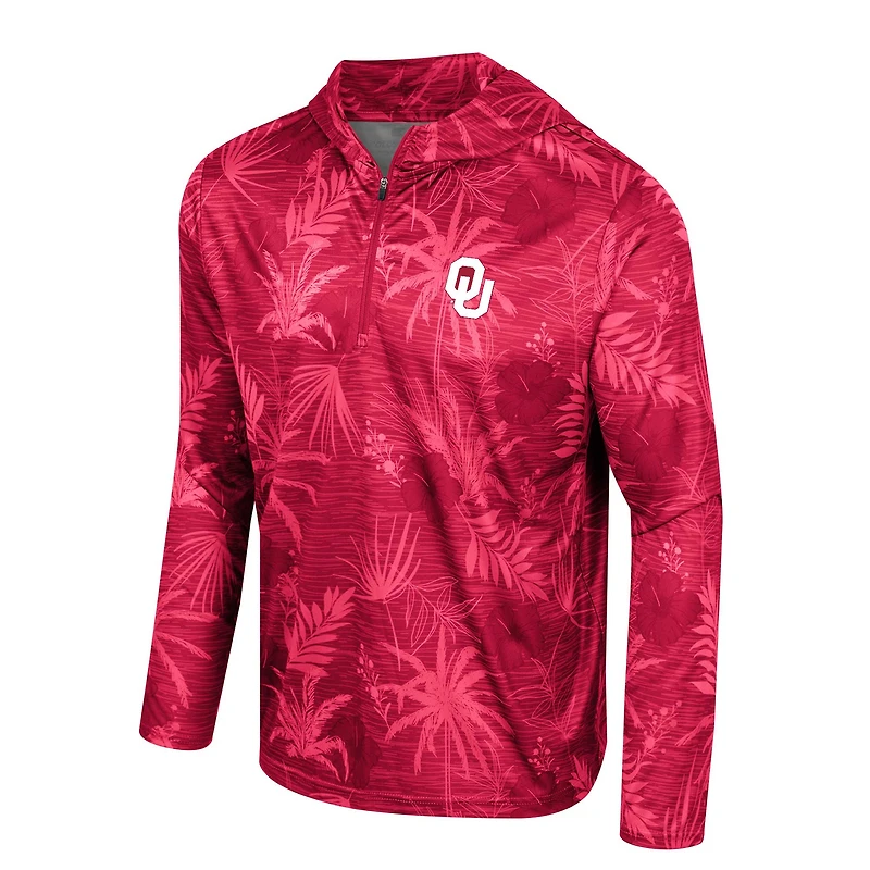 Haut à capuche léger avec fermeture éclair sur un quart de pouce imprimé Colosseum Crimson Oklahoma Sooners Palms pour hommes