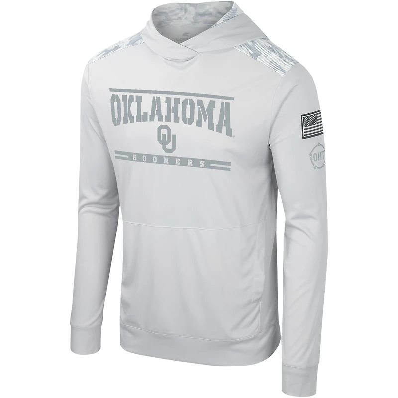 T-shirt à capuche manches longues pour hommes Colosseum Grey Oklahoma Sooners OHT Military Appréciation