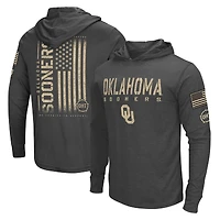 Men's Colosseum Heather Black Oklahoma Sooners Team OHT Military Appreciation Long Sleeve Hoodie T-Shirt
