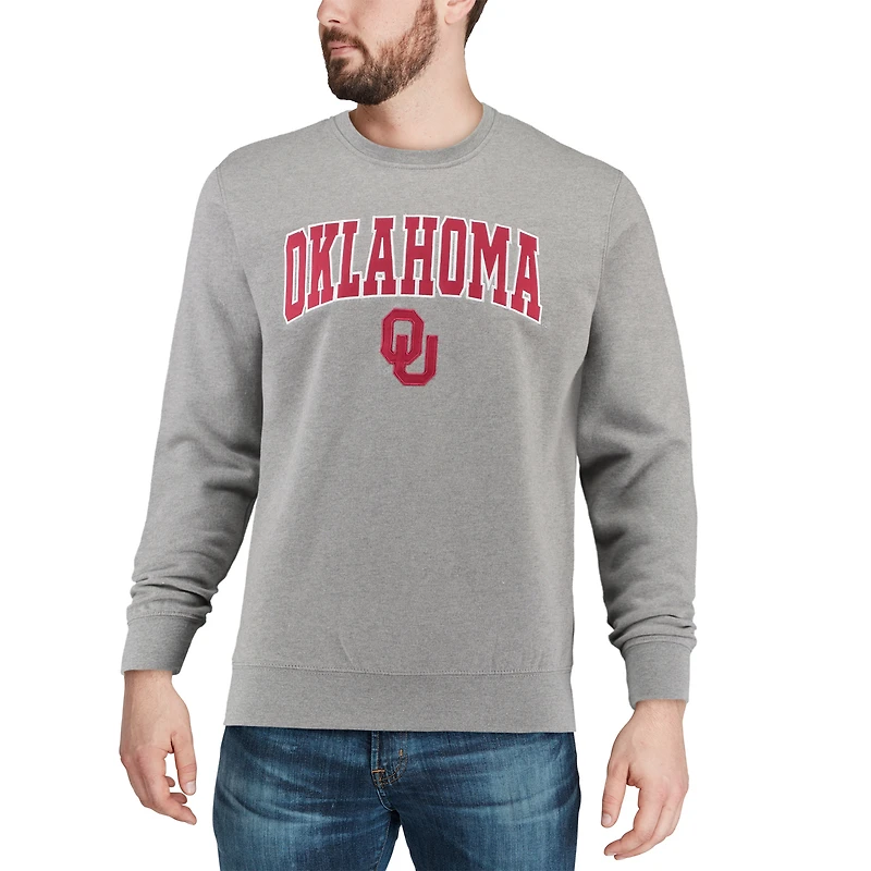 Men's Colosseum Heather Gray Oklahoma Sooners Arch & Logo Crew Neck Sweatshirt