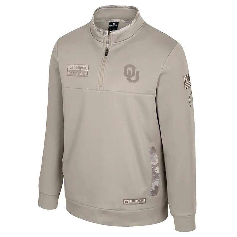 Men's Colosseum Oatmeal Oklahoma Sooners Operation Hat Trick Battalion Quarter-Zip Pullover