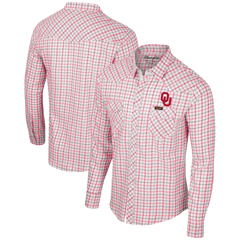 Chemise à manches longues et boutons-pression pour hommes Colosseum x Wrangler White Oklahoma Sooners carreaux avec fenêtre