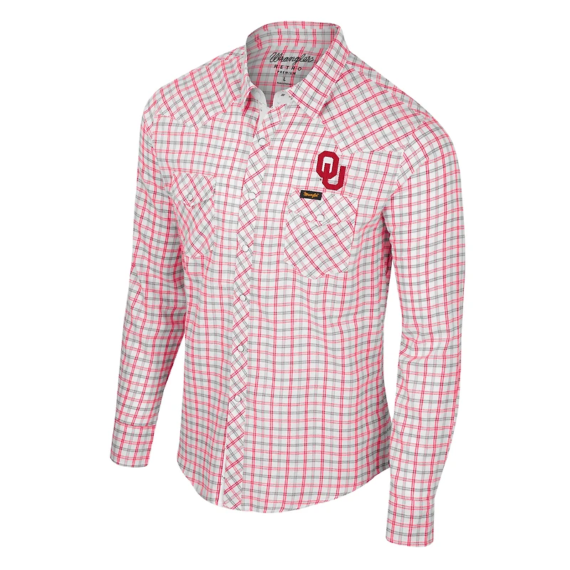 Chemise à manches longues et boutons-pression pour hommes Colosseum x Wrangler White Oklahoma Sooners carreaux avec fenêtre