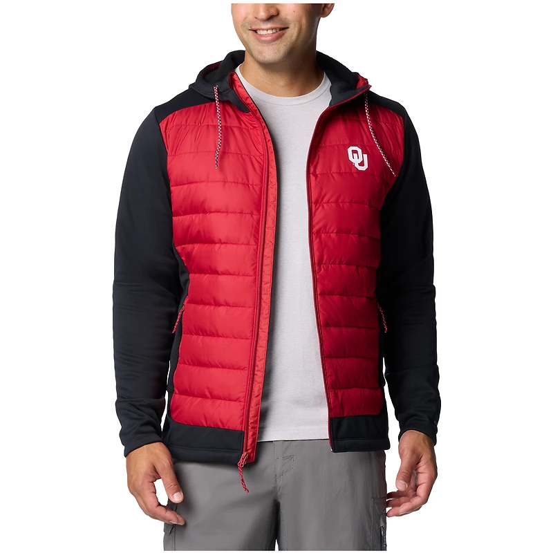 Veste à capuche hybride entièrement zippée Columbia Out-Shield pour homme, couleur cramoisie/noire, Oklahoma Sooners
