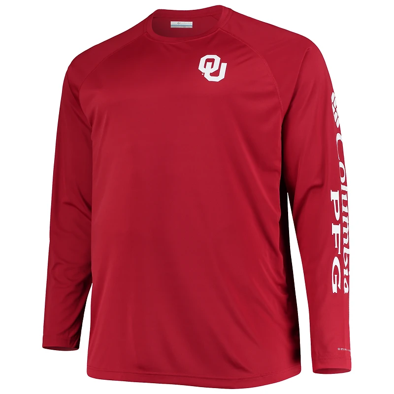 T-shirt à manches longues Columbia Crimson Oklahoma Sooners Big & Tall Terminal Tackle Raglan Omni-Shade pour homme
