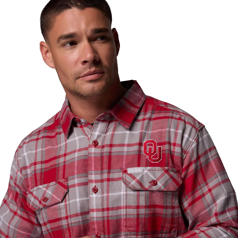 Chemise boutonnée à manches longues en flanelle Omni-Wick pour homme Columbia Crimson Oklahoma Sooners Flare Gun