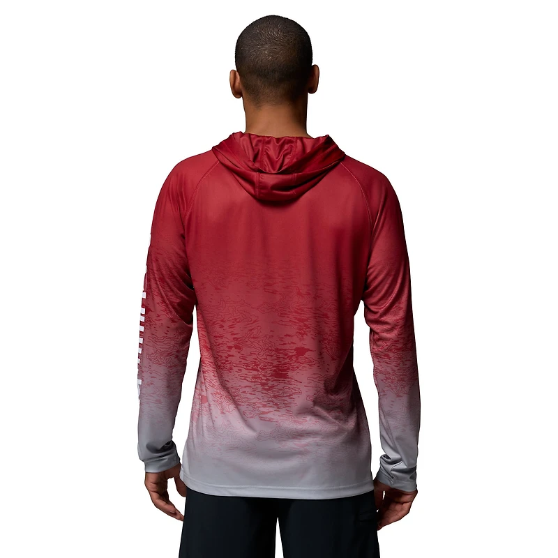 Men's Columbia Crimson Oklahoma Sooners PFG Gradient Water Super Terminal Tackle Hoodie Omni-Wick T-Shirt