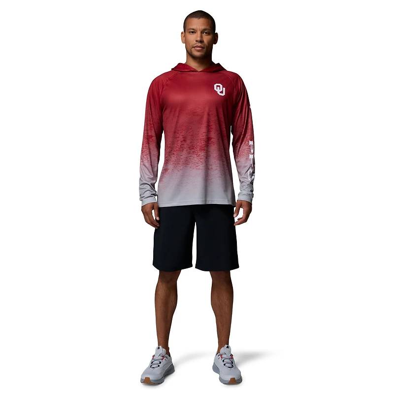 Men's Columbia  Crimson Oklahoma Sooners PFG Gradient Water Super Terminal Tackle Hoodie Omni-Wick T-Shirt