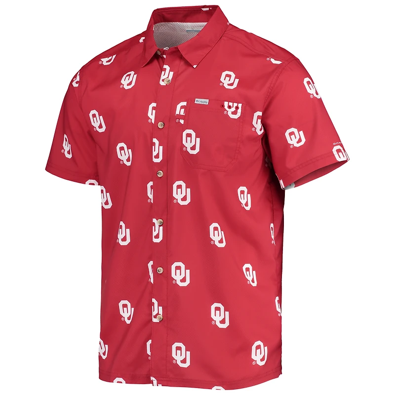 Men's Columbia Crimson Oklahoma Sooners Super Slack Tide Omni-Shade Button-Up Shirt