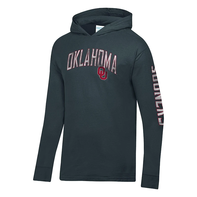 T-shirt à capuche manches longues ComfortWash Anthracite des Oklahoma Sooners pour homme