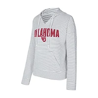 Sweat à capuche rayé col en V et manches longues Concepts Sport blanc/gris des Oklahoma Sooners pour homme