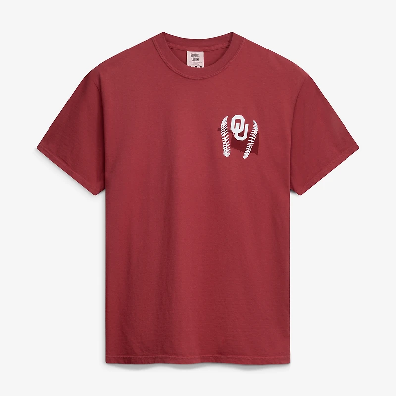 Men's  Crimson Oklahoma Sooners Drawn Mascot Baseball T-Shirt