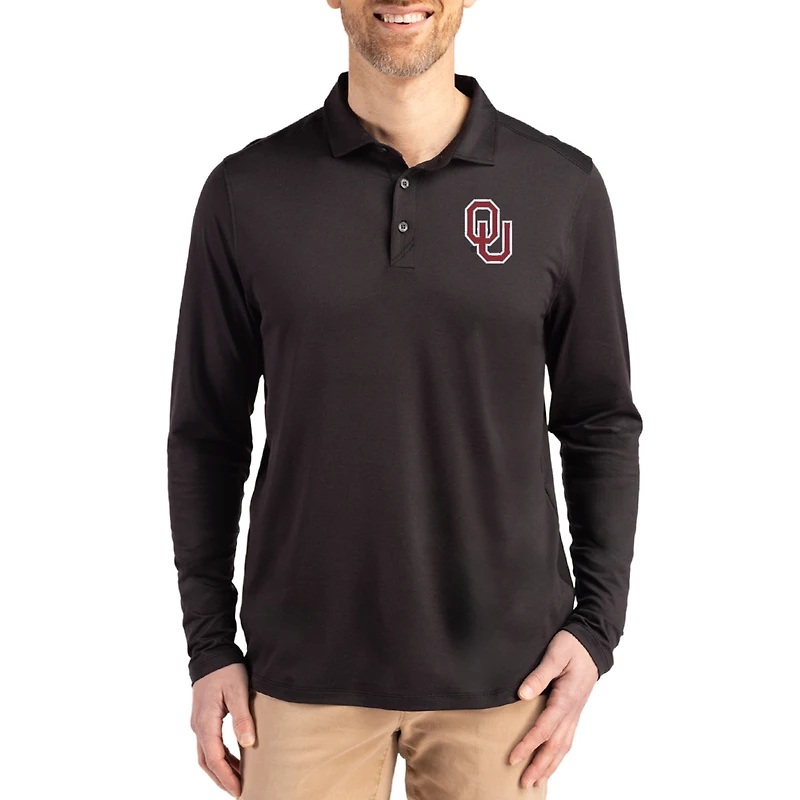 Men's Cutter & Buck  Black Oklahoma Sooners Primary Coastline Epic Comfort Long-Sleeve Polo