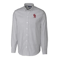 Chemise boutonnée à manches longues et rayures Oxford extensibles pour homme, couleur anthracite, avec logo des anciens élèves Oklahoma Sooners, Cutter & Buck