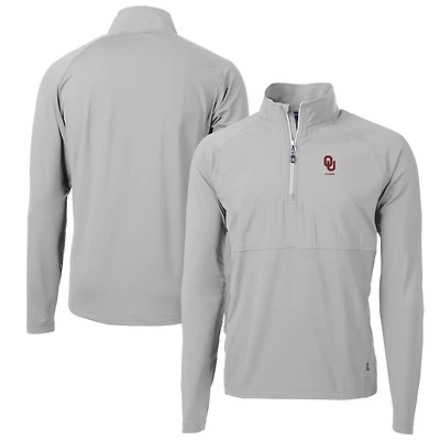 Pull-over gris à fermeture éclair quart de tour pour homme, en tricot hybride recyclé, avec logo des anciens élèves Oklahoma Sooners, Cutter & Buck