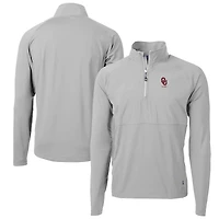 Pull-over gris à fermeture éclair quart de tour pour homme, en tricot hybride recyclé, avec logo des anciens élèves Oklahoma Sooners, Cutter & Buck