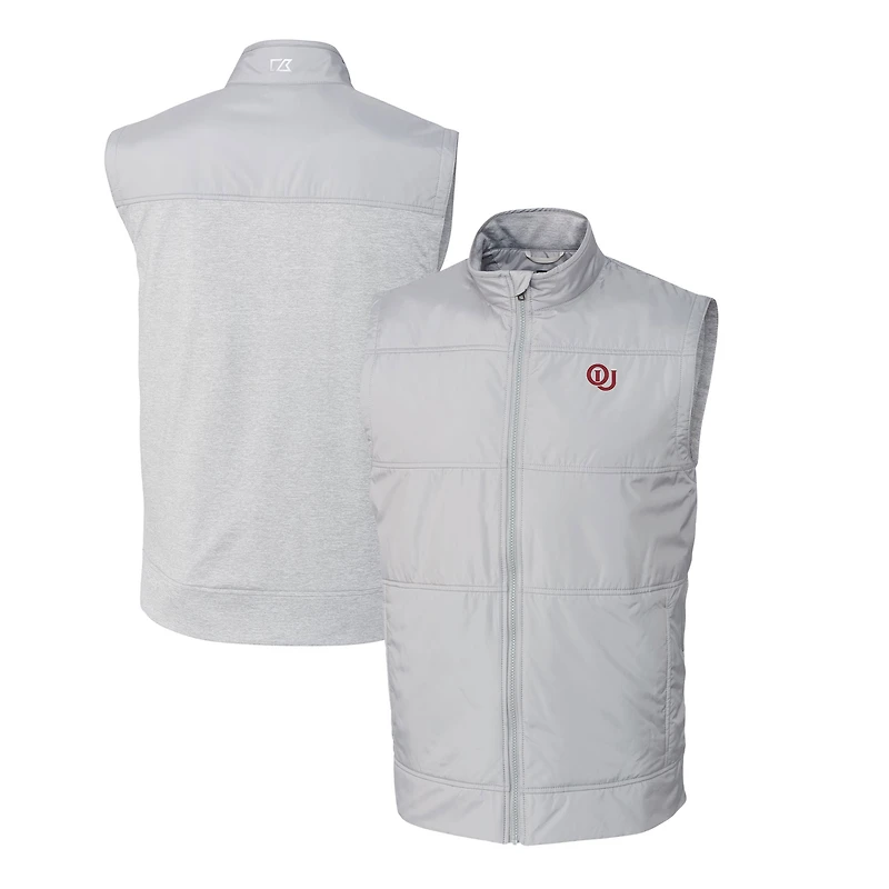 Men's Cutter & Buck Gray Oklahoma Sooners Big Tall Stealth Hybrid Quilted Full-Zip DryTec Windbreaker Vest
