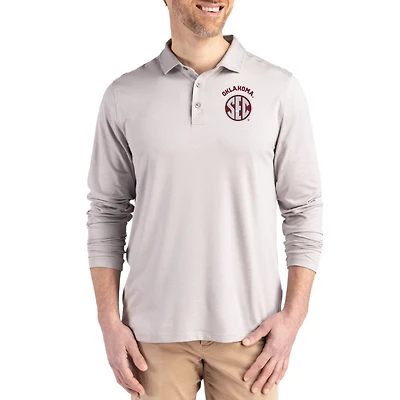 Polo à manches longues Cutter & Buck Gray Oklahoma Sooners SEC Coastline Epic Comfort pour homme
