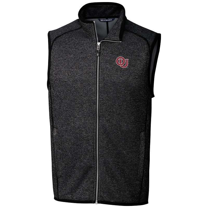 Men's Cutter & Buck Heather Charcoal Oklahoma Sooners Big Tall Mainsail Sweater-Knit Full-Zip Vest