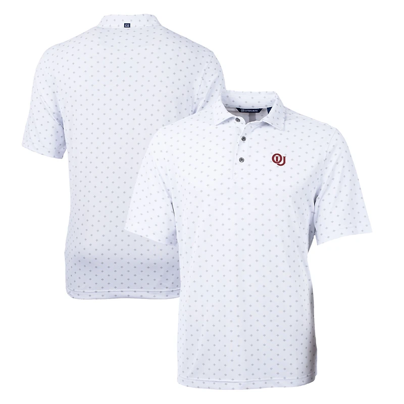 Polo homme blanc Cutter & Buck Oklahoma Sooners Virtue Eco Pique, imprimé carreaux, DryTec recyclé, grandes tailles