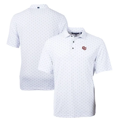 Polo homme blanc Cutter & Buck Oklahoma Sooners Virtue Eco Pique, imprimé carreaux, DryTec recyclé, grandes tailles