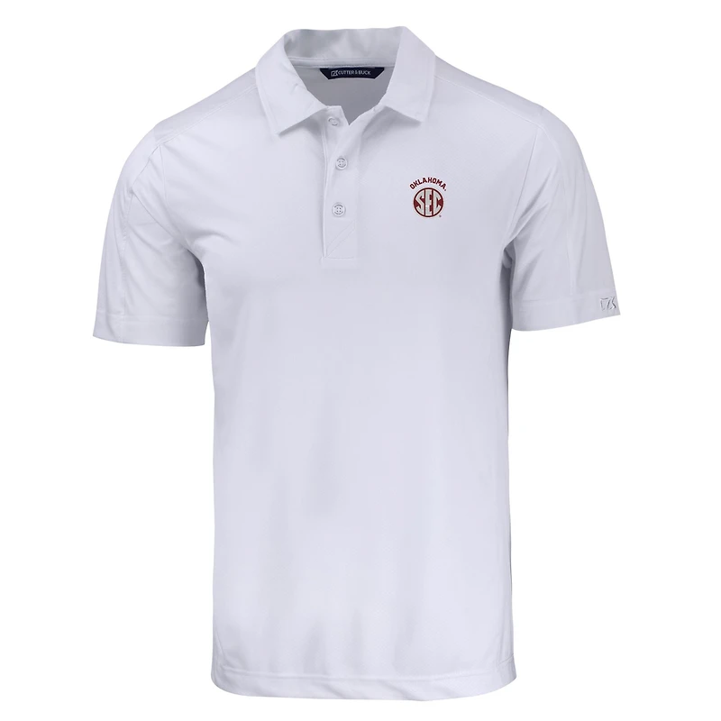 Men's Cutter & Buck White Oklahoma Sooners SEC Prospect Eco Textured Stretch Recycled Polo