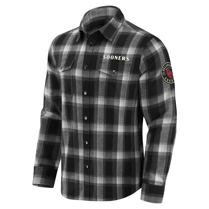 Chemise à carreaux en flanelle noire boutons-pression pour homme de la collection Darius Rucker par Fanatics, Oklahoma Sooners