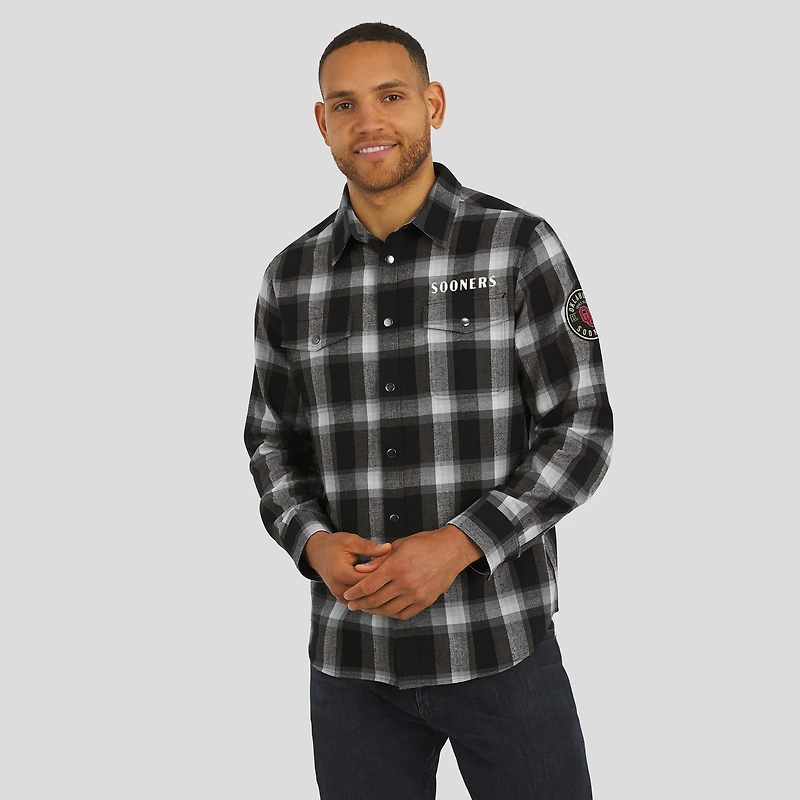 Chemise à carreaux en flanelle noire boutons-pression pour homme de la collection Darius Rucker par Fanatics, Oklahoma Sooners