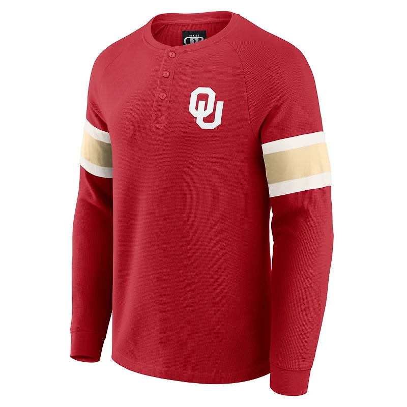 T-shirt Henley à manches longues raglan gaufré pour homme Darius Rucker Collection by Fanatics, couleur cramoisie, des Sooners de l'Oklahoma