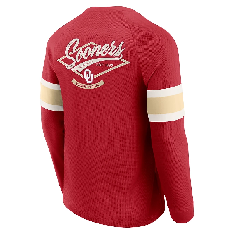 T-shirt Henley à manches longues raglan gaufré pour homme Darius Rucker Collection by Fanatics, couleur cramoisie, des Sooners de l'Oklahoma