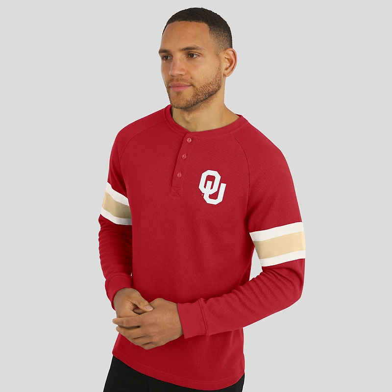 T-shirt Henley à manches longues raglan gaufré pour homme Darius Rucker Collection by Fanatics, couleur cramoisie, des Sooners de l'Oklahoma