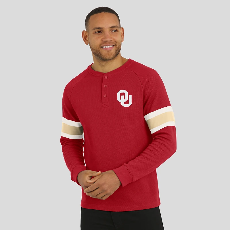 T-shirt Henley à manches longues raglan gaufré pour homme Darius Rucker Collection by Fanatics, couleur cramoisie, des Sooners de l'Oklahoma