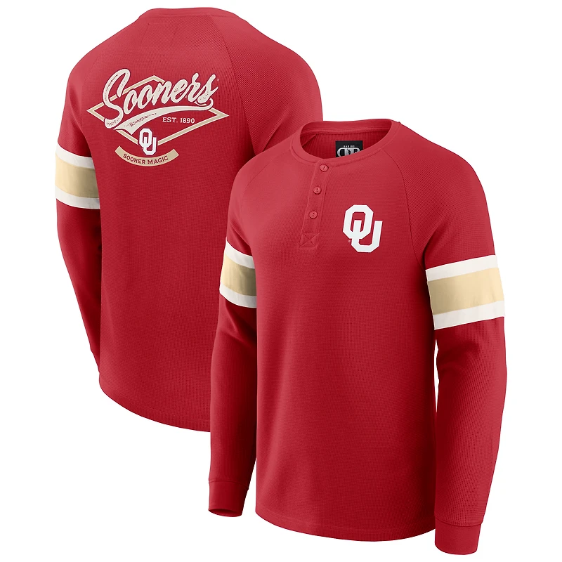 T-shirt Henley à manches longues raglan gaufré pour homme Darius Rucker Collection by Fanatics, couleur cramoisie, des Sooners de l'Oklahoma