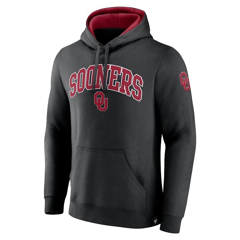 Men's Fanatics Black Oklahoma Sooners Arch & Logo Tackle Twill Pullover Hoodie