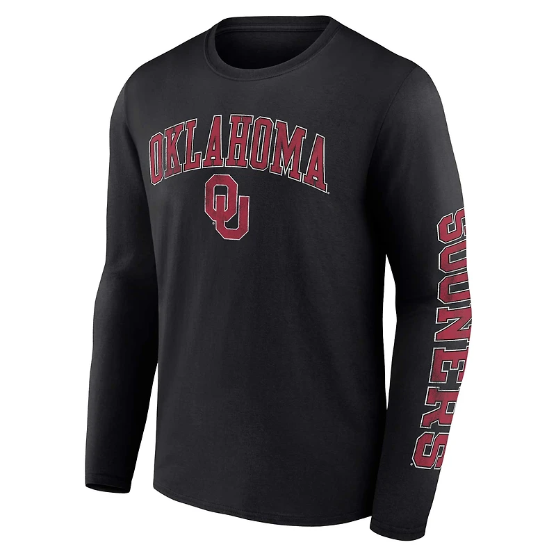 Men's Fanatics Black Oklahoma Sooners Distressed Arch Over Logo Long Sleeve T-Shirt