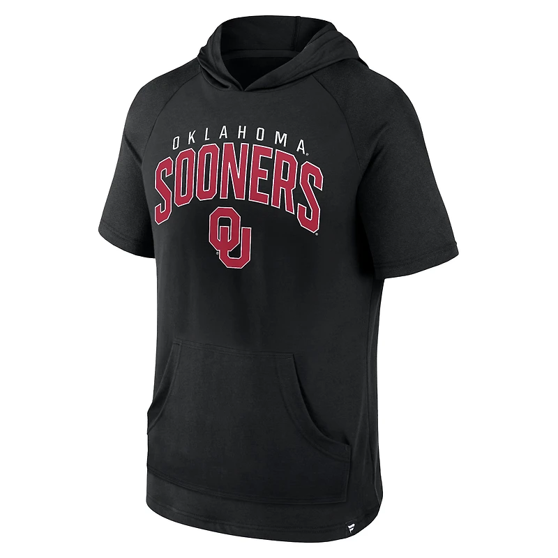 T-shirt à capuche noir manches courtes raglan Fanatics pour hommes Oklahoma Sooners Double Arch
