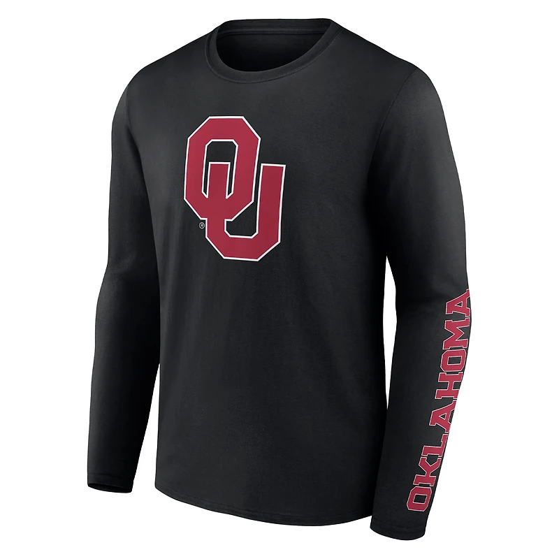 Men's Fanatics Black Oklahoma Sooners Double Time 2-Hit Long Sleeve T-Shirt