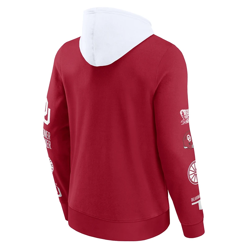 Sweat à capuche en polaire blocs de couleurs pour homme Fanatics Crimson/White Oklahoma Sooners