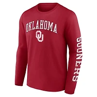 Men's Fanatics Crimson Oklahoma Sooners Distressed Arch Over Logo Long Sleeve T-Shirt