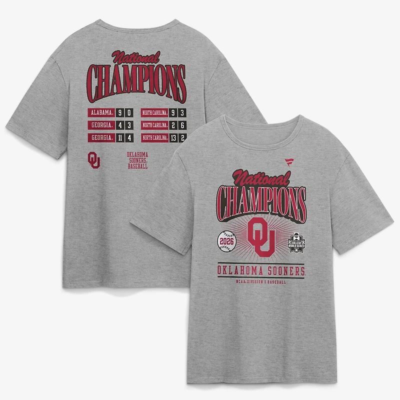 Men's Fanatics Gray Oklahoma Sooners 2026 NCAA Baseball College World Series Champions Schedule T-Shirt