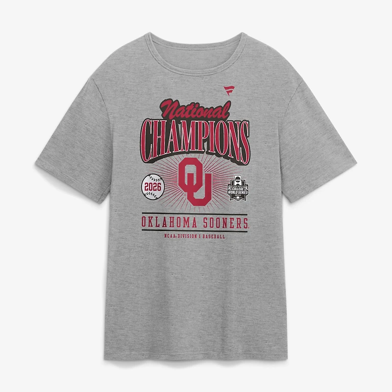 Men's Fanatics Gray Oklahoma Sooners 2026 NCAA Baseball College World Series Champions Schedule T-Shirt