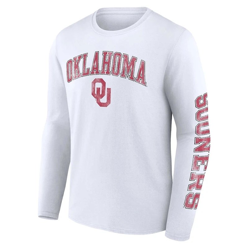 Men's Fanatics White Oklahoma Sooners Distressed Arch Over Logo Long Sleeve T-Shirt