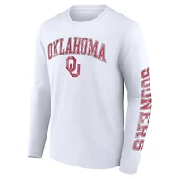 Men's Fanatics White Oklahoma Sooners Distressed Arch Over Logo Long Sleeve T-Shirt