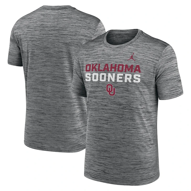 T-shirt Jordan Brand anthracite Oklahoma Sooners Campus Center Stack Velocity Performance pour homme