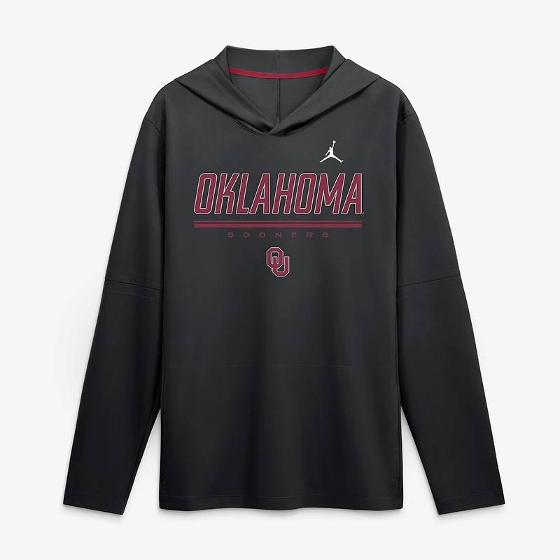 Men's Jordan Brand Crimson Oklahoma Sooners 2026 Sideline Lightweight Long Sleeve Hooded Dri-FIT Top