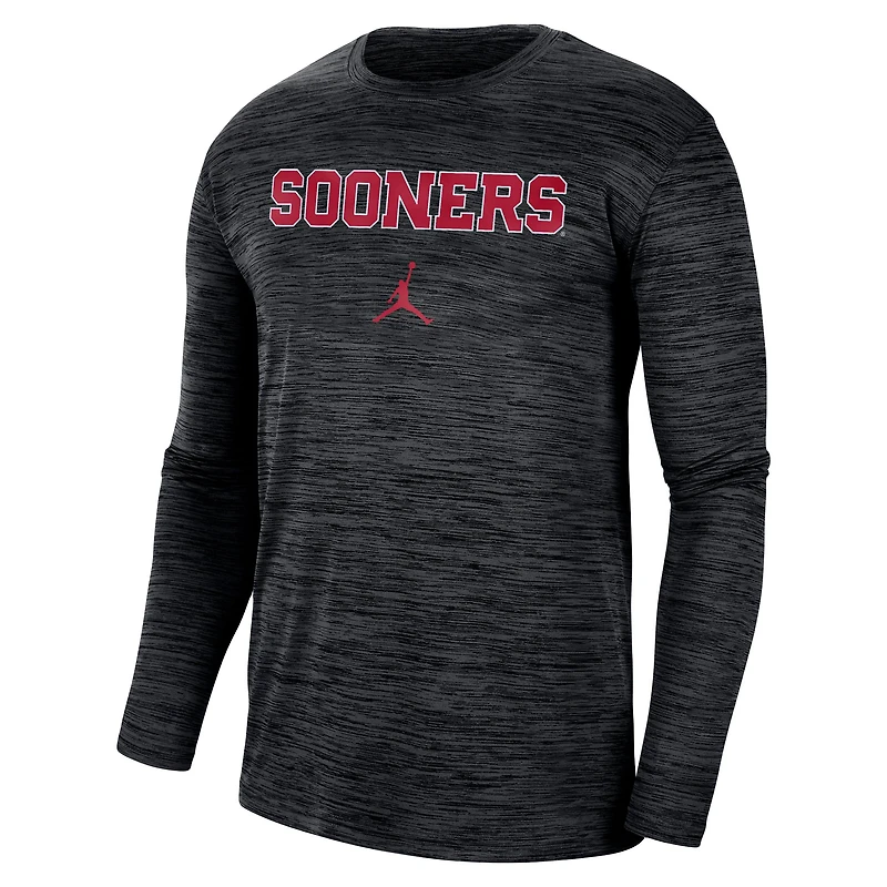 T-shirt à manches longues Performance Oklahoma Sooners Team Velocity Jordan Brand pour homme, noir