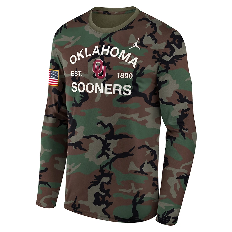 Men's Jordan Brand Camo Oklahoma Sooners 2025 Military Appreciation Legend Dri-FIT Long Sleeve T-Shirt