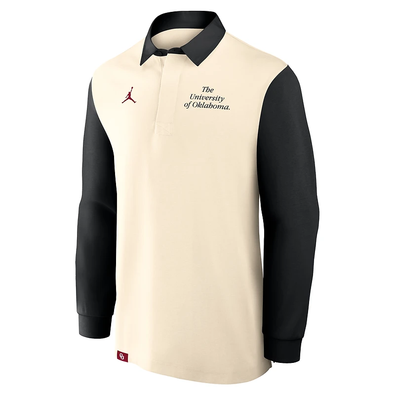 Men's Jordan Brand Cream/Black Oklahoma Sooners Rugby Long Sleeve Shirt