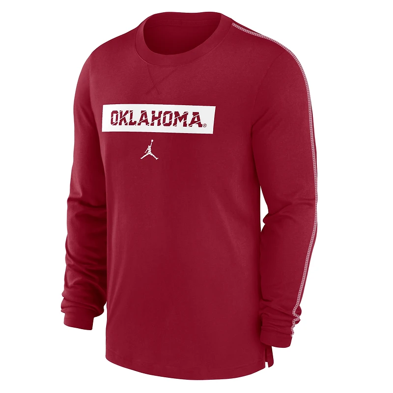 T-shirt à manches longues Jordan Brand Crimson Oklahoma Sooners 2024 Sideline Player Tri-Blend Performance pour homme